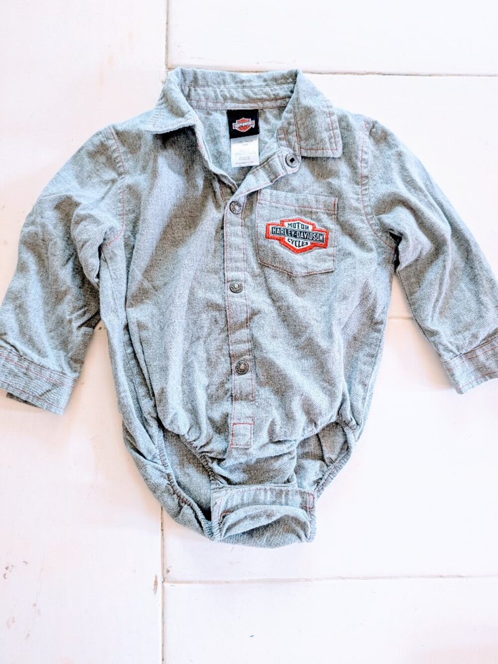 Harley-Davidson Baby Boy 24M Long Sleeve Bodysuit Collared Pocket Cotton Patch